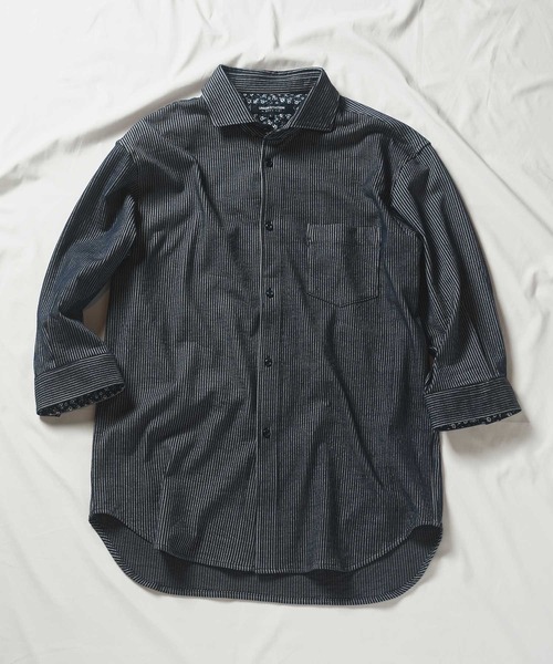 【セール】ストライプサッカー七分袖ワイドカラーシャツ（シャツ/ブラウス）｜UNION STATION（ユニオンステーション）