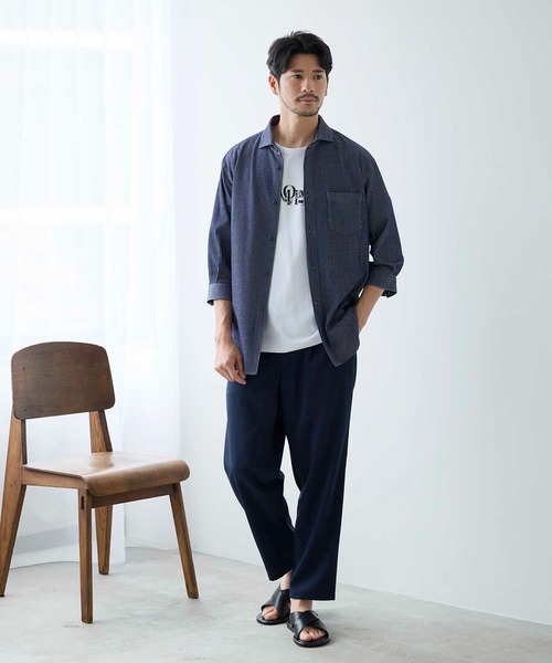 【セール】ストライプサッカー七分袖ワイドカラーシャツ（シャツ/ブラウス）｜UNION STATION（ユニオンステーション）