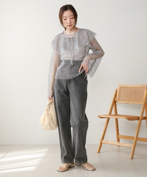 Bab(バブ)の「【フリルカラーセットアイテム】リボンメッシュトップス+マルチWAYカラーセット(Tシャツ/カットソー・レディース・アイボリー/ブラック/グレー・FREE)」の16枚目の写真