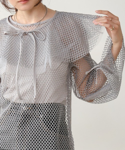 Bab(バブ)の「【フリルカラーセットアイテム】リボンメッシュトップス+マルチWAYカラーセット(Tシャツ/カットソー・レディース・アイボリー/ブラック/グレー・FREE)」の17枚目の写真