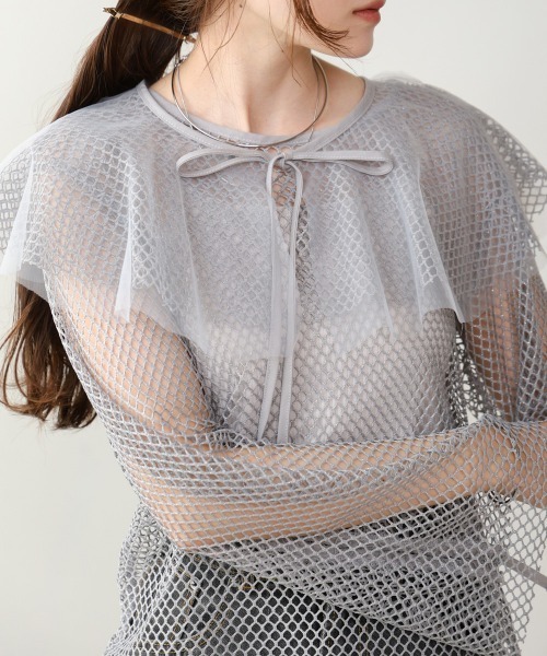 Bab(バブ)の「【フリルカラーセットアイテム】リボンメッシュトップス+マルチWAYカラーセット(Tシャツ/カットソー・レディース・アイボリー/ブラック/グレー・FREE)」の18枚目の写真
