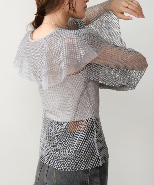 Bab(バブ)の「【フリルカラーセットアイテム】リボンメッシュトップス+マルチWAYカラーセット(Tシャツ/カットソー・レディース・アイボリー/ブラック/グレー・FREE)」の22枚目の写真