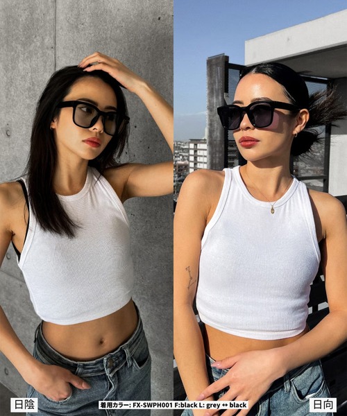 FLEX（フレックス）の「調光・偏光レンズ搭載 square wide sunglasses / スクエアワイド サングラス（サングラス・レディース・ブラウン/グリーン/ブラック・FREE）」の5枚目の写真