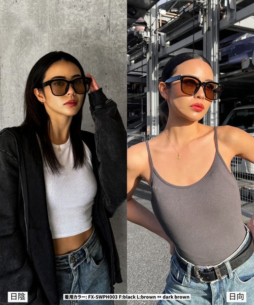 FLEX（フレックス）の「調光・偏光レンズ搭載 square wide sunglasses / スクエアワイド サングラス（サングラス・レディース・ブラウン/グリーン/ブラック・FREE）」の8枚目の写真