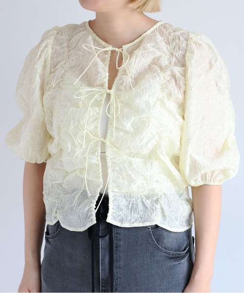 cepo（セポ）の「シアーシャーリングリボンブラウス（シャツ/ブラウス・レディース・オフホワイト/グリーン/ブラック・M）」の15枚目の写真
