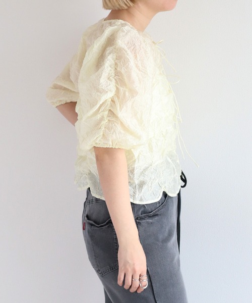 cepo（セポ）の「シアーシャーリングリボンブラウス（シャツ/ブラウス・レディース・オフホワイト/グリーン/ブラック・M）」の18枚目の写真