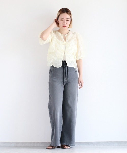 cepo（セポ）の「シアーシャーリングリボンブラウス（シャツ/ブラウス・レディース・オフホワイト/グリーン/ブラック・M）」の19枚目の写真