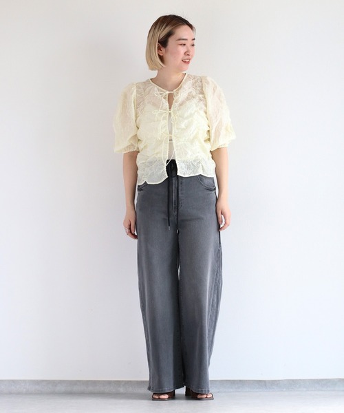 cepo（セポ）の「シアーシャーリングリボンブラウス（シャツ/ブラウス・レディース・オフホワイト/グリーン/ブラック・M）」の20枚目の写真