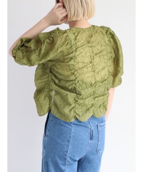 cepo（セポ）の「シアーシャーリングリボンブラウス（シャツ/ブラウス・レディース・オフホワイト/グリーン/ブラック・M）」の6枚目の写真