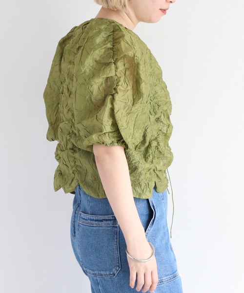 cepo（セポ）の「シアーシャーリングリボンブラウス（シャツ/ブラウス・レディース・オフホワイト/グリーン/ブラック・M）」の7枚目の写真