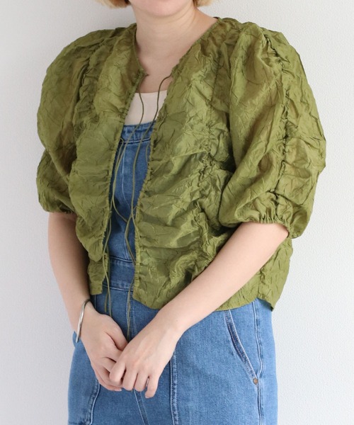 cepo（セポ）の「シアーシャーリングリボンブラウス（シャツ/ブラウス・レディース・オフホワイト/グリーン/ブラック・M）」の5枚目の写真