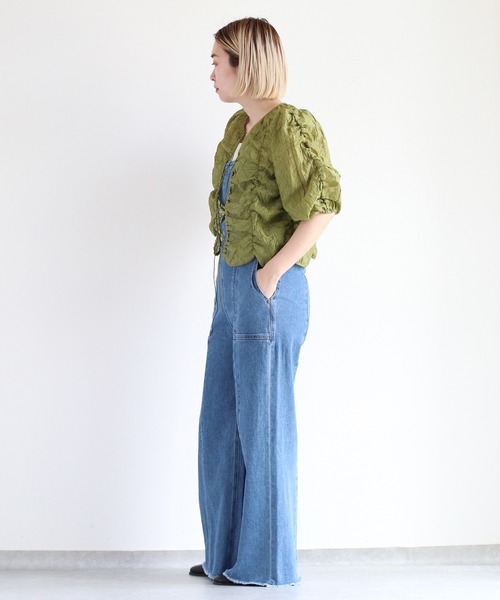 cepo（セポ）の「シアーシャーリングリボンブラウス（シャツ/ブラウス・レディース・オフホワイト/グリーン/ブラック・M）」の8枚目の写真