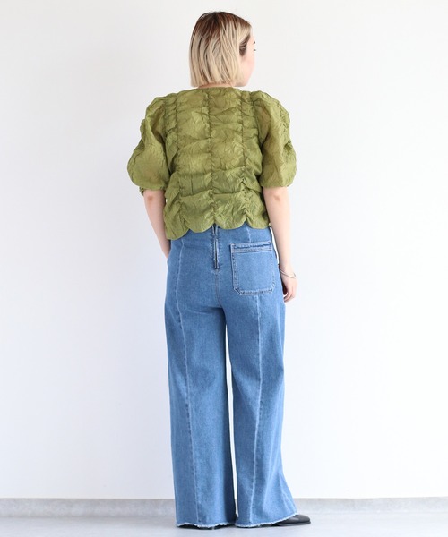 cepo（セポ）の「シアーシャーリングリボンブラウス（シャツ/ブラウス・レディース・オフホワイト/グリーン/ブラック・M）」の9枚目の写真