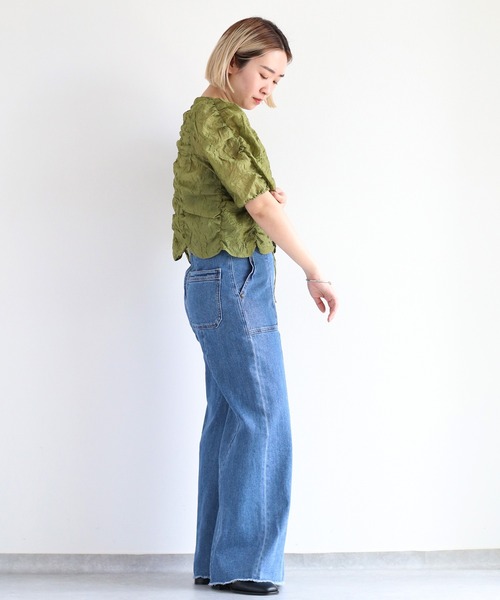 cepo（セポ）の「シアーシャーリングリボンブラウス（シャツ/ブラウス・レディース・オフホワイト/グリーン/ブラック・M）」の11枚目の写真