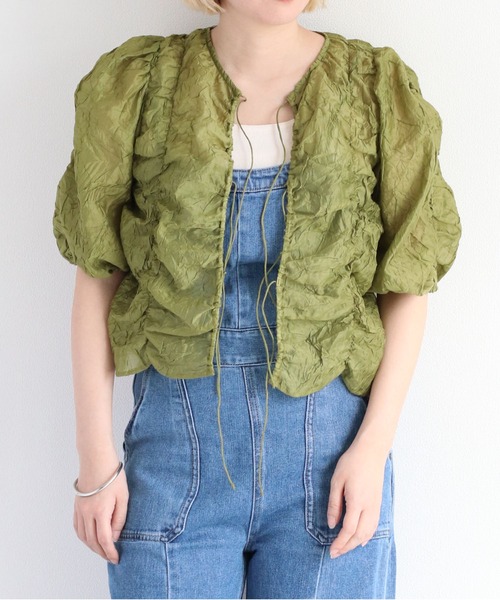 cepo（セポ）の「シアーシャーリングリボンブラウス（シャツ/ブラウス・レディース・オフホワイト/グリーン/ブラック・M）」の4枚目の写真