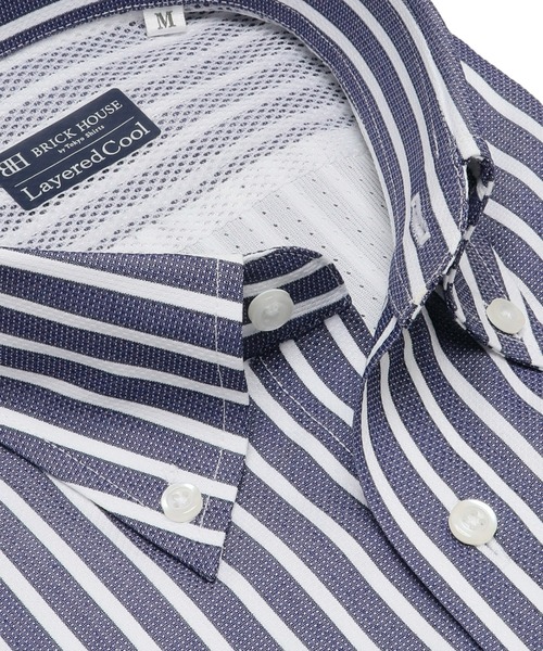 TOKYO SHIRTS（トウキョウシャツ）の「インナー付き 形態安定ノーアイロン ボタンダウン 半袖ビジネスワイシャツ（ビジネスシャツ・メンズ・ネイビー・首回り43cm/首回り41cm/首回り39cm/首回り37cm/首回り42cm）」の3枚目の写真