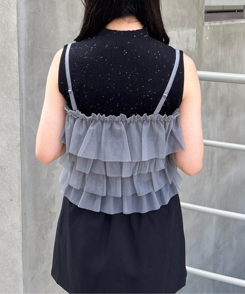 INGNI（イング）の「チュールフリルキャミビスチェトップス（Tシャツ/カットソー・レディース・オフホワイト/グレー/ブラック・M）」の4枚目の写真