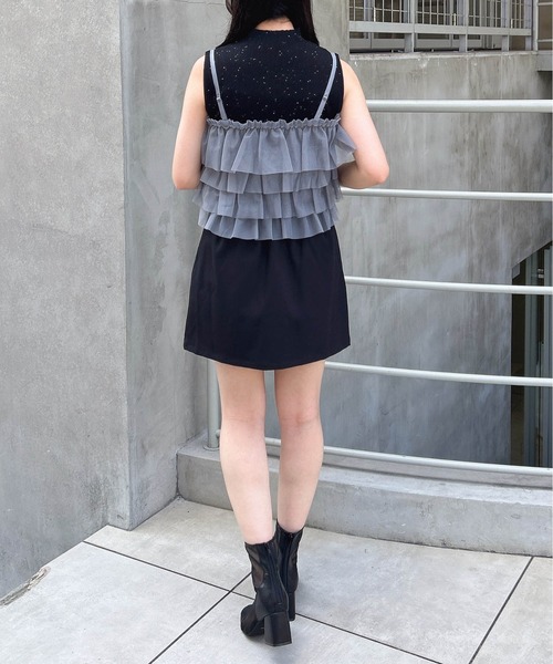 INGNI（イング）の「チュールフリルキャミビスチェトップス（Tシャツ/カットソー・レディース・オフホワイト/グレー/ブラック・M）」の7枚目の写真