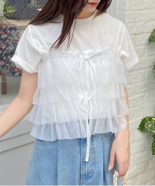 INGNI（イング）の「チュールフリルキャミビスチェトップス（Tシャツ/カットソー・レディース・オフホワイト/グレー/ブラック・M）」の14枚目の写真