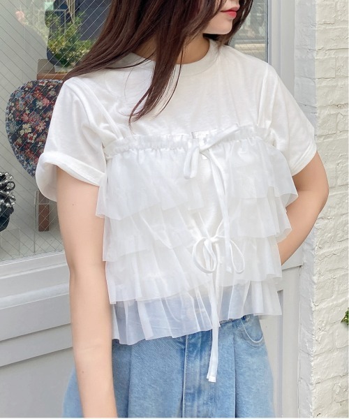 INGNI（イング）の「チュールフリルキャミビスチェトップス（Tシャツ/カットソー・レディース・オフホワイト/グレー/ブラック・M）」の15枚目の写真