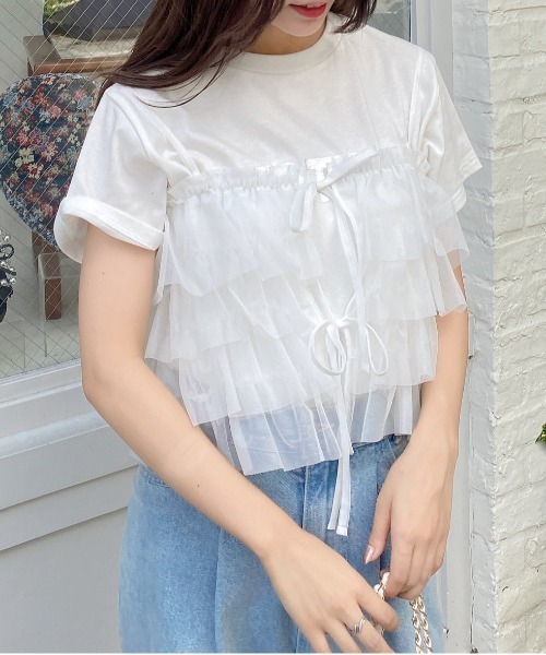 INGNI（イング）の「チュールフリルキャミビスチェトップス（Tシャツ/カットソー・レディース・オフホワイト/グレー/ブラック・M）」の16枚目の写真