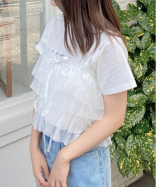INGNI（イング）の「チュールフリルキャミビスチェトップス（Tシャツ/カットソー・レディース・オフホワイト/グレー/ブラック・M）」の17枚目の写真