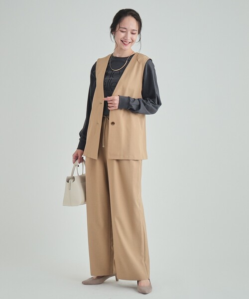 DRESKIP(ドレスキップ)の「【高レビュー/洗える/イージーケア/セットアップ可】 きれいめイージーワイドパンツ(その他パンツ・レディース・チャコールグレー/ブラック/ベージュ・02/03/04)」の14枚目の写真