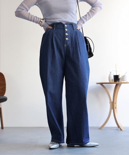 ap retro（アプレトロ）の「ハイウエストデニムパンツ（デニムパンツ・レディース・サックスブルー/インディゴブルー・FREE）」の15枚目の写真