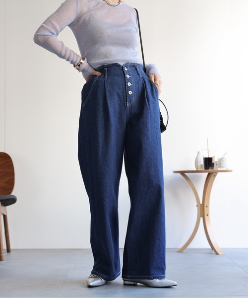 ap retro（アプレトロ）の「ハイウエストデニムパンツ（デニムパンツ・レディース・サックスブルー/インディゴブルー・FREE）」の14枚目の写真