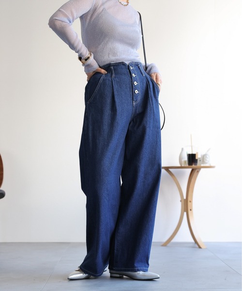 ap retro（アプレトロ）の「ハイウエストデニムパンツ（デニムパンツ・レディース・サックスブルー/インディゴブルー・FREE）」の13枚目の写真