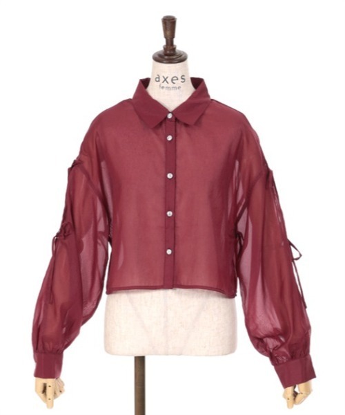 axes femme（アクシーズファム）の「リボン付ラメシアーシャツ（シャツ/ブラウス・レディース・ワイン/キナリ/ブラウン・FREE）」の7枚目の写真