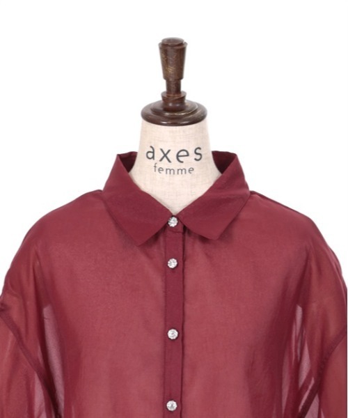 axes femme（アクシーズファム）の「リボン付ラメシアーシャツ（シャツ/ブラウス・レディース・ワイン/キナリ/ブラウン・FREE）」の10枚目の写真