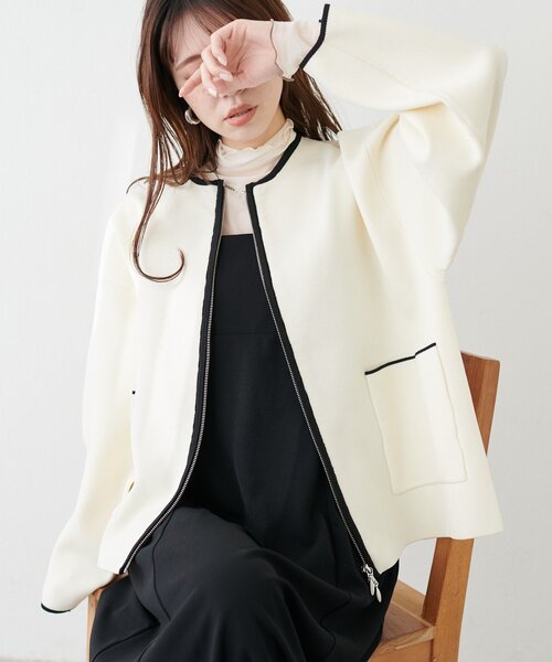 natural couture（ナチュラルクチュール）の「【WEB限定】WZIPニットジャケット（その他アウター・レディース・モカ/その他1/ピンク/アイボリー/ブラック/ライトベージュ・FREE）」の7枚目の写真