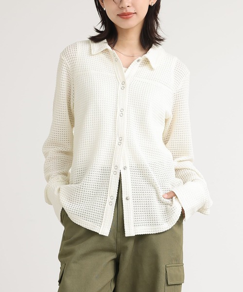 n'OrLABEL(ノアールレーベル)の「ワッフルニットソーシャツ(シャツ/ブラウス・レディース・アイボリー/ブラック/グリーン・1/2)」の8枚目の写真