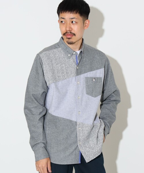 コーヒー刺繍 クレイジー ニット 切替 ボタンシャツ（シャツ/ブラウス）｜BEAMS HEART（ビームスハート） 6,855円