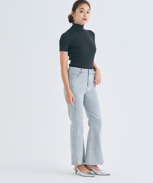 coca(coca)(コカ)の「ストレッチ 裾スリットパールデニム(デニムパンツ・レディース・ブラック/ライトブルー・S/M/L)」の5枚目の写真