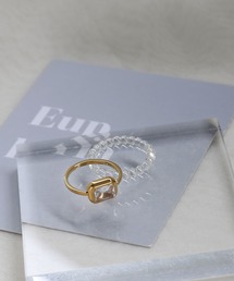 [stainless]スクエアストーン ステンレス×クリア素材のセットリング〈金属アレルギー対応〉