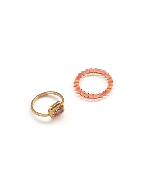 colleca la（コレカラ）の「[stainless]スクエアストーン ステンレス×クリア素材のセットリング〈金属アレルギー対応〉（リング・レディース・ブラウン系/クリア・ONE SIZE）」の6枚目の写真