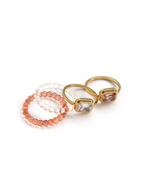 colleca la（コレカラ）の「[stainless]スクエアストーン ステンレス×クリア素材のセットリング〈金属アレルギー対応〉（リング・レディース・ブラウン系/クリア・ONE SIZE）」の8枚目の写真