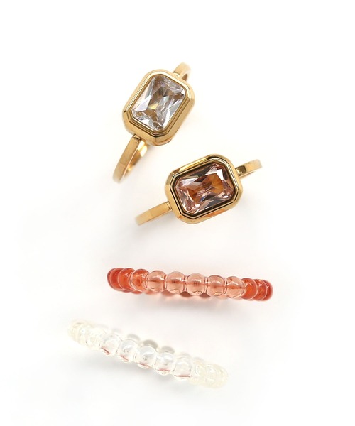 colleca la（コレカラ）の「[stainless]スクエアストーン ステンレス×クリア素材のセットリング〈金属アレルギー対応〉（リング・レディース・ブラウン系/クリア・ONE SIZE）」の9枚目の写真