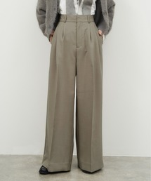 【NOGLE/ノグル】ツータックチェックスラブワイドスラックス