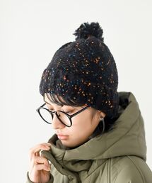 ポンポン付きカラーネップニット帽