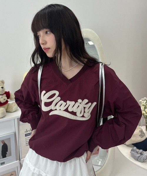 Birthday room(バースデイルーム)の「Vネックナイロンロゴ刺繍ドロストプルオーバー / v neck nylon logo stitch drawstring pullover(ブルゾン・レディース・バーガンディー/ブラック・FREE)」の9枚目の写真
