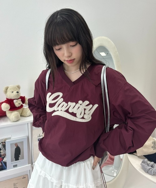 Birthday room(バースデイルーム)の「Vネックナイロンロゴ刺繍ドロストプルオーバー / v neck nylon logo stitch drawstring pullover(ブルゾン・レディース・バーガンディー/ブラック・FREE)」の10枚目の写真
