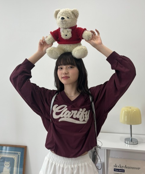 Birthday room(バースデイルーム)の「Vネックナイロンロゴ刺繍ドロストプルオーバー / v neck nylon logo stitch drawstring pullover(ブルゾン・レディース・バーガンディー/ブラック・FREE)」の11枚目の写真