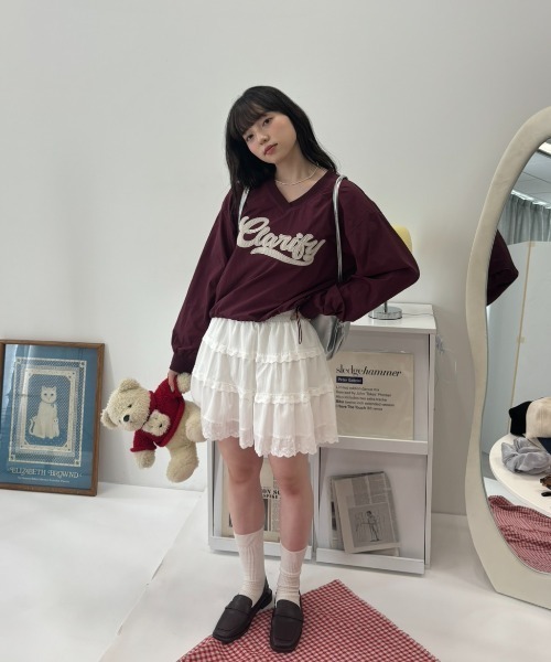 Birthday room(バースデイルーム)の「Vネックナイロンロゴ刺繍ドロストプルオーバー / v neck nylon logo stitch drawstring pullover(ブルゾン・レディース・バーガンディー/ブラック・FREE)」の13枚目の写真