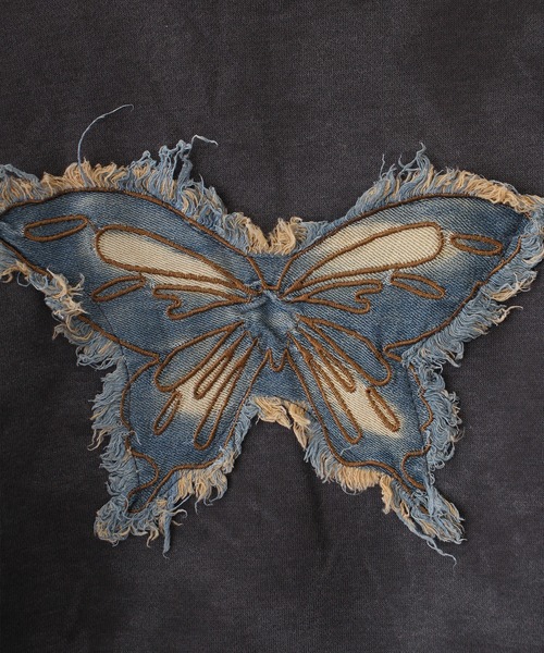 SpRay（スプレイ）の「裏起毛バタフライデニムトップス（スウェット・レディース・チャコールグレー/オフホワイト/ブラウン・FREE）」の6枚目の写真