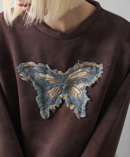 SpRay（スプレイ）の「裏起毛バタフライデニムトップス（スウェット・レディース・チャコールグレー/オフホワイト/ブラウン・FREE）」の19枚目の写真