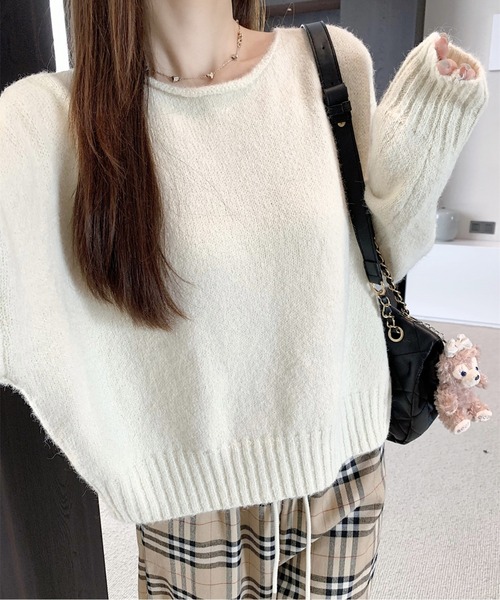 ボートネッククロップドニットトップス（ニット/セーター）｜AMAJI