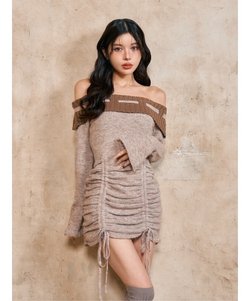 ダーリッチ darich オフショルシャギーニットミニワンピース GRY ダーリッチ darich オフショルシャギーニットミニワンピース GRY